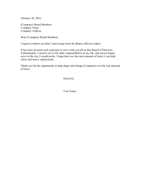 Board Resignation Letter Resignation Letter