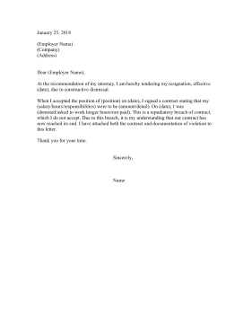 Resignation Letter Constructive Dismissal Resignation Letter