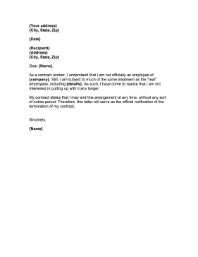 Resignation Letter for Contract Worker Resignation Letter