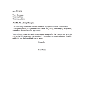 Resignation Letter Counter Offer Resignation Letter