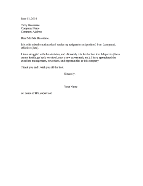 Resignation Letter Difficult Decision Resignation Letter