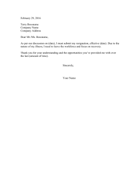 Resignation Letter Due To Illness Resignation Letter