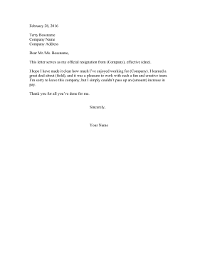 Resignation Letter Due To Low Salary Resignation Letter