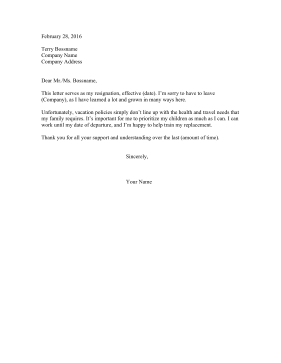 Resignation Letter Due To Vacation Resignation Letter