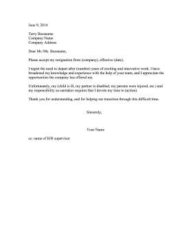 Resignation Letter Due to Family Emergency Resignation Letter