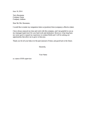 Resignation Letter Due to Lack of Growth Resignation Letter