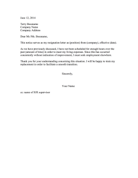 Resignation Letter Due to Lack of Hours Resignation Letter