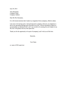 Resignation Letter Due to Marriage Resignation Letter