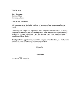 Resignation Letter Due to Old Age Resignation Letter