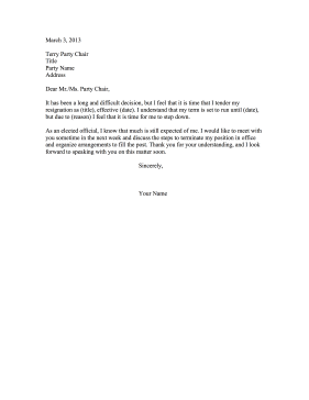 Elected Official Resignation Letter Resignation Letter