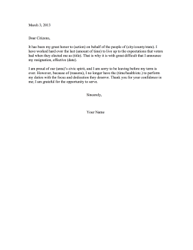 Public Resignation as an Elected Official Resignation Letter