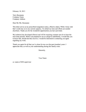 Resignation Letter Family Illness Resignation Letter