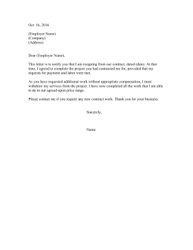 Resignation Letter From Contract Position Resignation Letter
