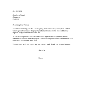 Resignation Letter From Contract Position