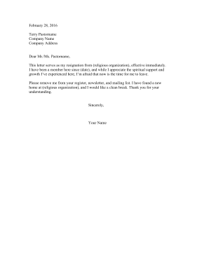 Resignation Letter From Religion Resignation Letter