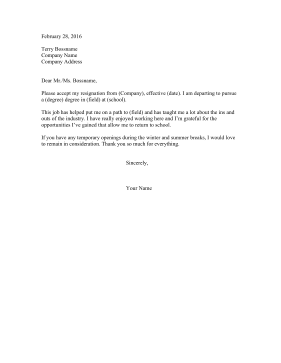 Resignation Letter From Summer Job Resignation Letter