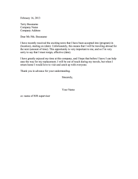 Resignation Letter Going Abroad Resignation Letter