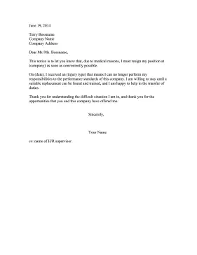 Resignation Letter Injury Resignation Letter