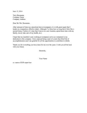 Resignation Letter Long Tenure Resignation Letter