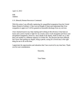 Military Resignation Letter Resignation Letter