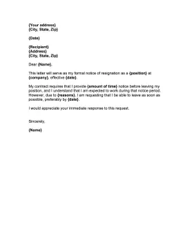 Resignation Letter Notice Period Resignation Letter
