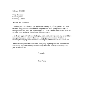Promotion Resignation Letter Resignation Letter