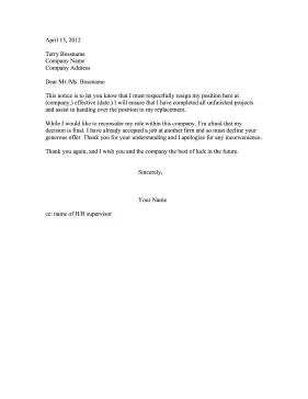 Refusing Counter Offer Resignation Letter