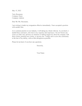 Resignation Letter Taking Clients Resignation Letter