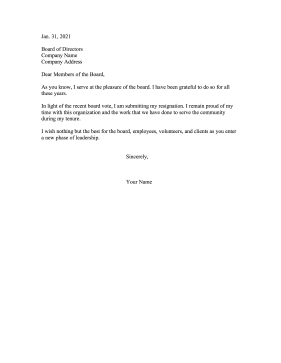 Resignation Letter To Board of Directors Resignation Letter