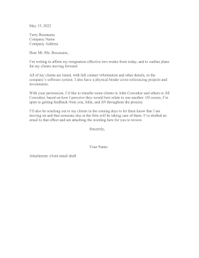 Resignation Letter Transferring Clients Resignation Letter