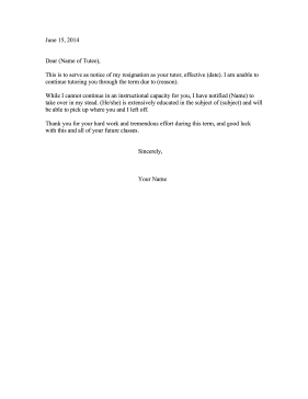 Resignation Letter Tutor Resignation Letter