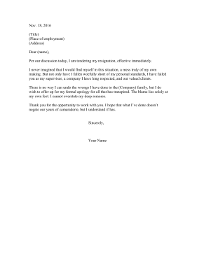 Resignation Letter With Apology Resignation Letter