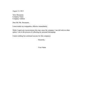 Resignation Letter With No Notice Resignation Letter