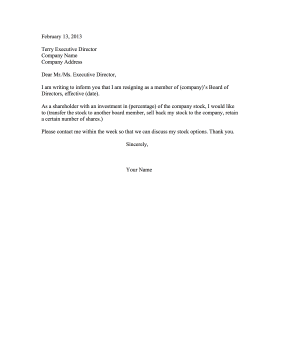 Shareholder Resignation Letter Resignation Letter