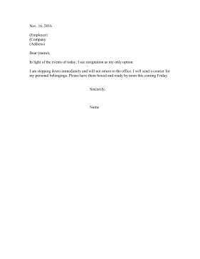 Resignation Only Option Resignation Letter