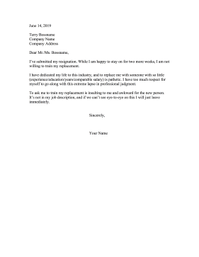 Resignation Refusing To Train Replacement Resignation Letter