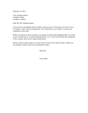 Positive Resignation Rejection Letter Resignation Letter