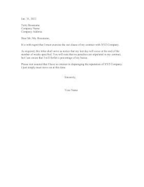 Resignation Using Contract Out Clause Resignation Letter