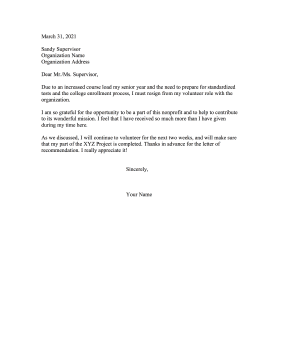 Resigning As Volunteer Teen Resignation Letter