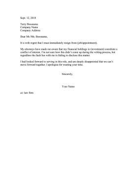 Resigning Conflict Interest Resignation Letter