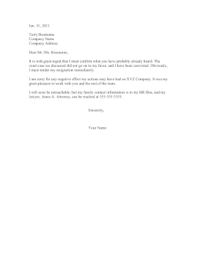 Resigning Due To Criminal Case Resignation Letter