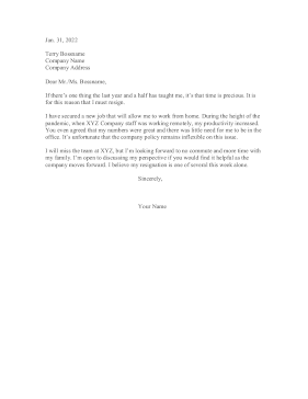 Resigning To Work From Home Resignation Letter