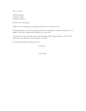 Resigning With Exit Interview Resignation Letter