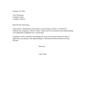 Resubmitting Withdrawn Resignation Letter Resignation Letter
