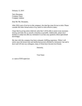 Retirement Resignation Letter Resignation Letter