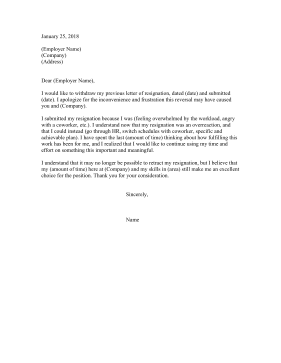 Retracting Resignation Letter Long Resignation Letter