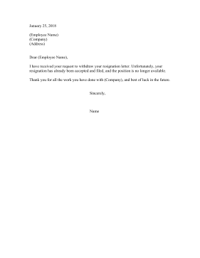 Retracting Resignation Letter Refusal Resignation Letter