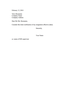 Short Resignation Letter Resignation Letter