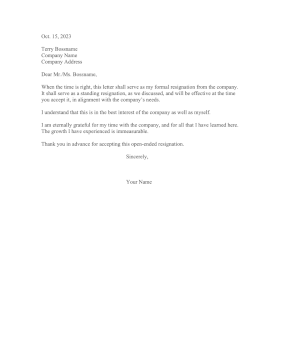 Standing Resignation Letter Resignation Letter