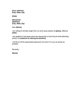 Student Work Study Resignation Letter Resignation Letter